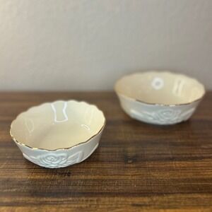 Lenox Rose‎ Gold Trim Cream Porcelain Dessert Bowls Set of 2